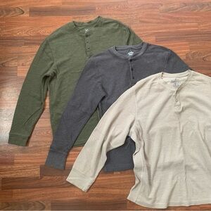Lot of 3 Men’s XL Long Sleeve Waffle-Knit Henley Shirts Base Layer Work Outdoor